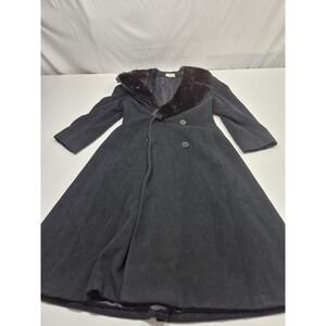 Vintage Only At Bloomingdale's Coat Womens 10 Black Cashmere Blend Fur Collar
